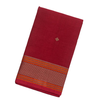 Red Handloom Kanchi Cotton Saree With Diamond Motifs