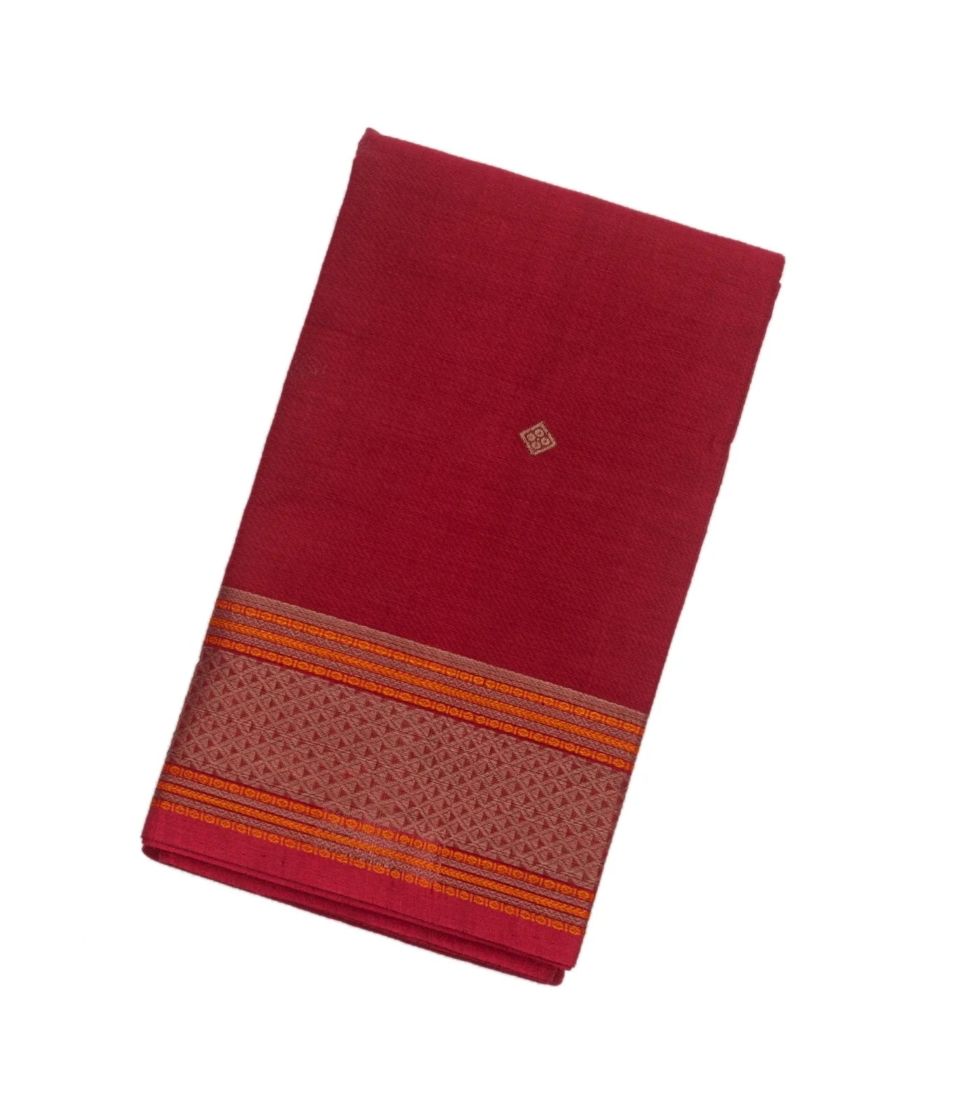 Red Handloom Kanchi Cotton Saree With Diamond Motifs