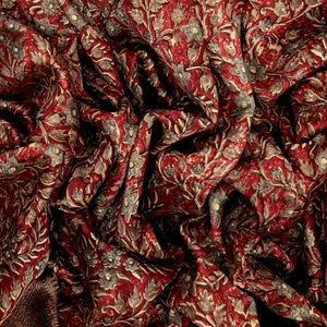 Red Woven Chanderi Printed Cotton Saree With Contrast Border