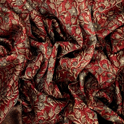 Red Woven Chanderi Printed Cotton Saree With Contrast Border