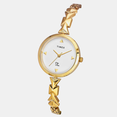 Fria Women Quartz White Dial Analog Brass Watch TWEL18301