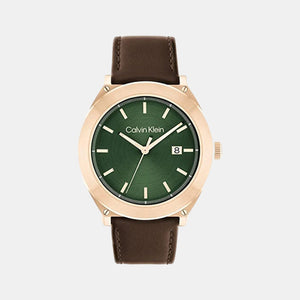 Casual Essentials Men Quartz Green Dial Analog Leather Watch 25200202