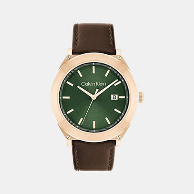 Casual Essentials Men Quartz Green Dial Analog Leather Watch 25200202