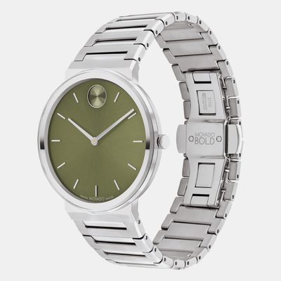 Bold Men Quartz Green Dial Analog Stainless Steel Watch 3601074