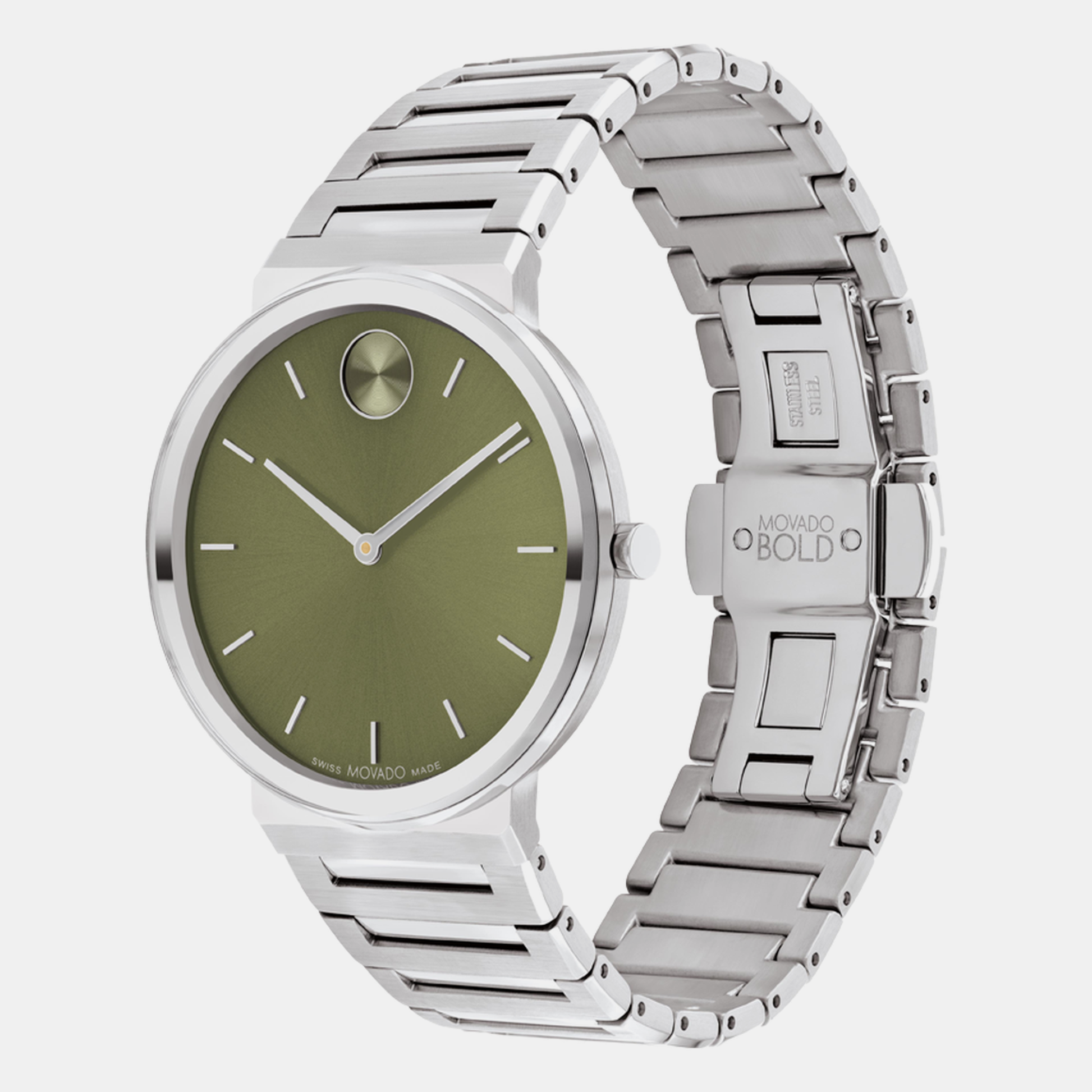 Bold Men Quartz Green Dial Analog Stainless Steel Watch 3601074