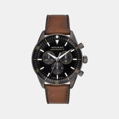 Heritage Men Quartz Black Dial Chronograph Leather Watch 3650123