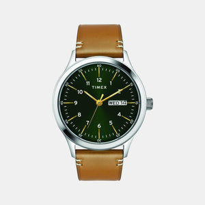 Fashion Men Quartz Green Dial Analog Leather Watch TWEG19700