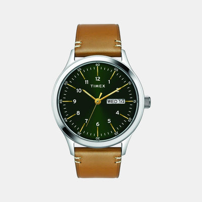 Fashion Men Quartz Green Dial Analog Leather Watch TWEG19700