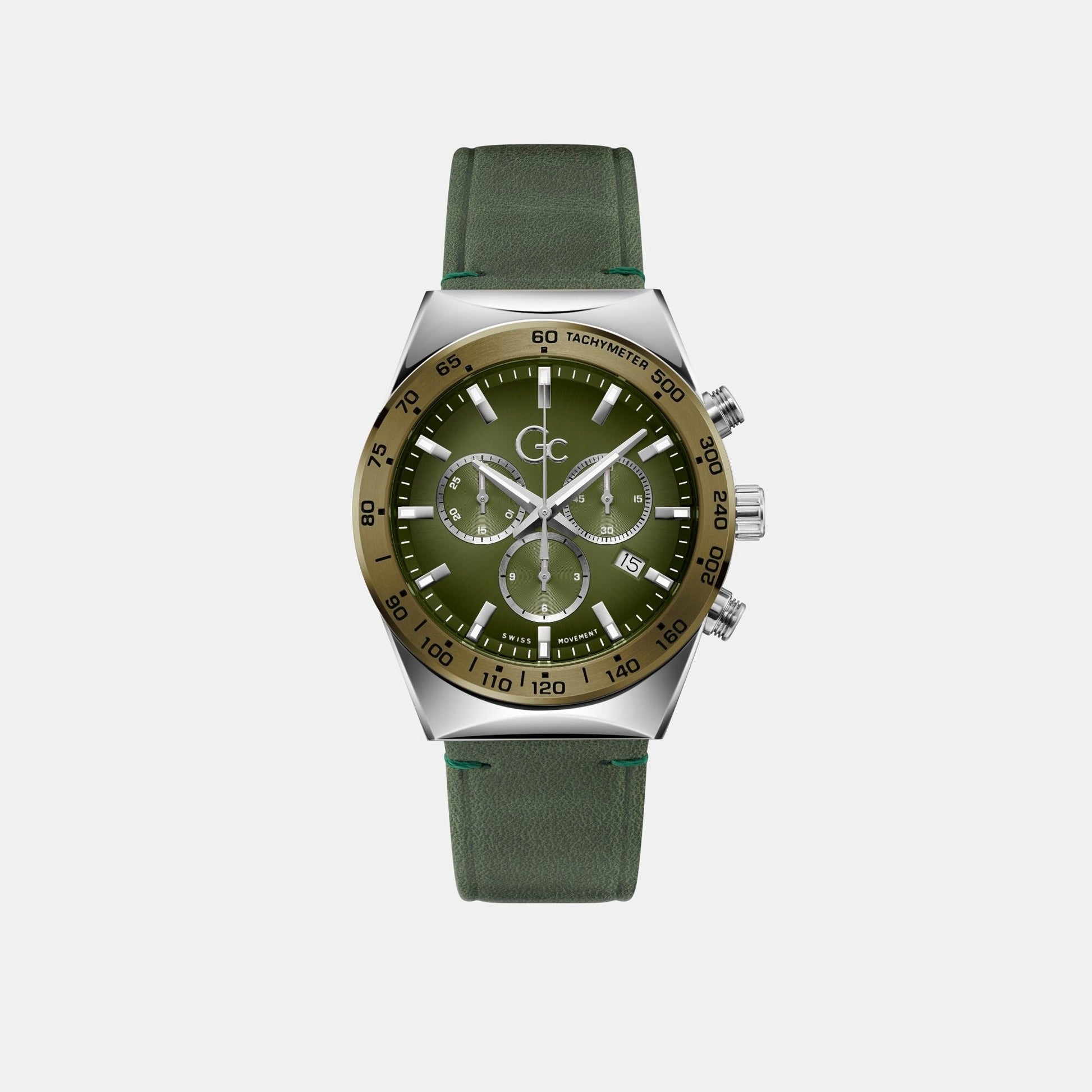 Clubhouse Chrono Men Quartz Green Dial Chronograph Leather Watch Z17004G9MF