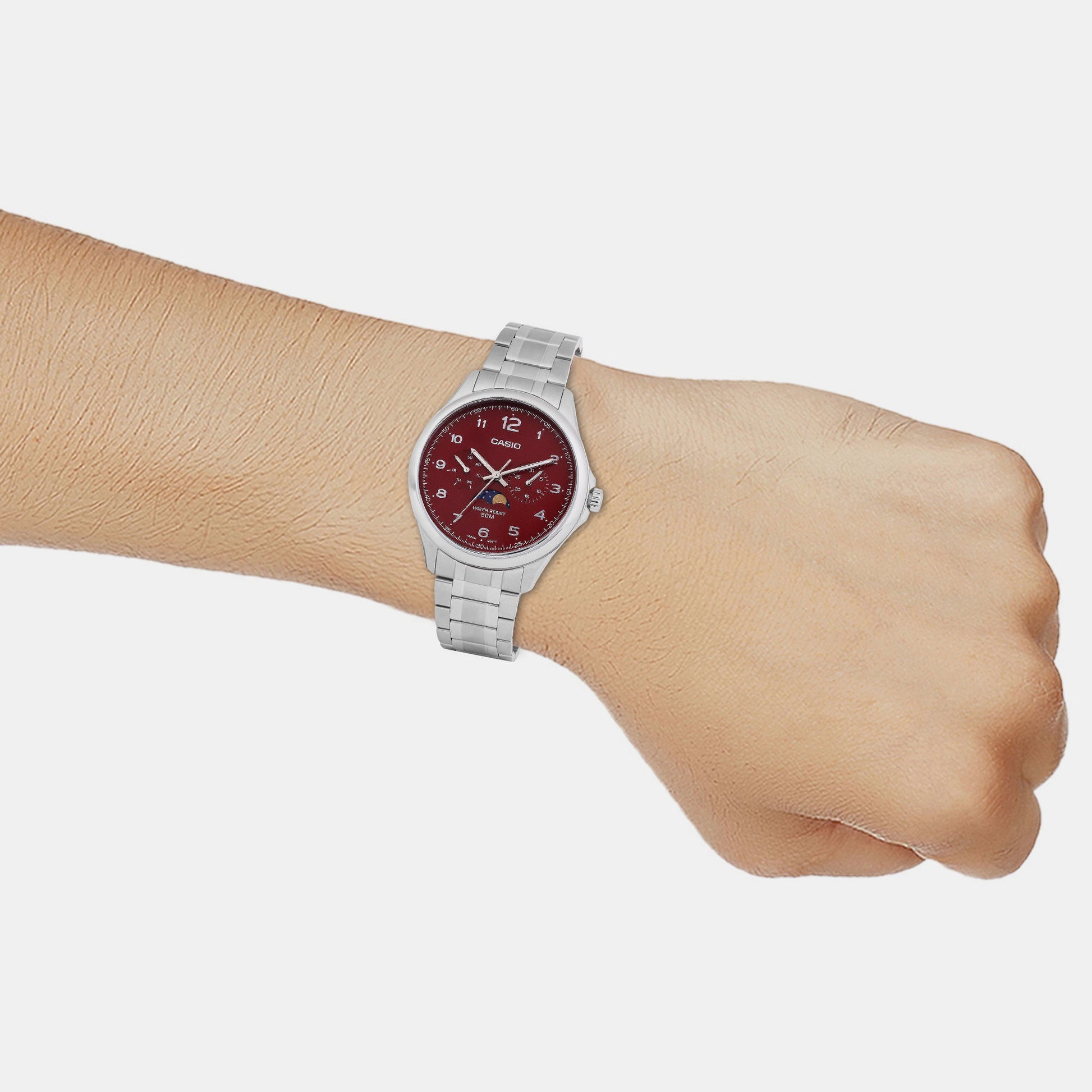 Enticer Men Quartz Red Dial Chronograph Stainless Steel Watch A2175