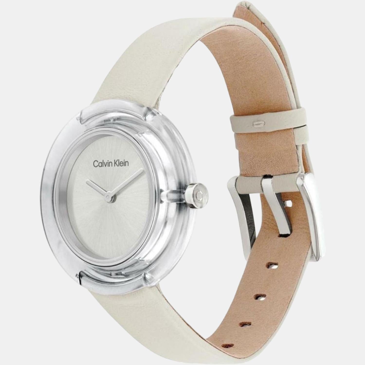 Circular Women Quartz White Dial Analog Leather Watch 25200019