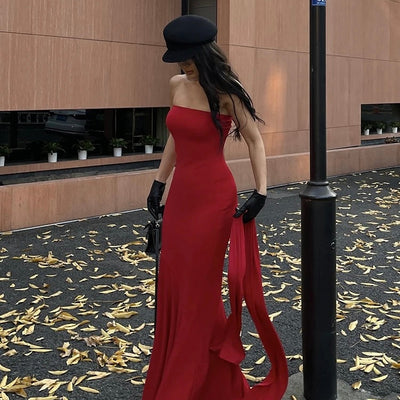 Alamea Offshoulder Statement Dress with Scarf in Red