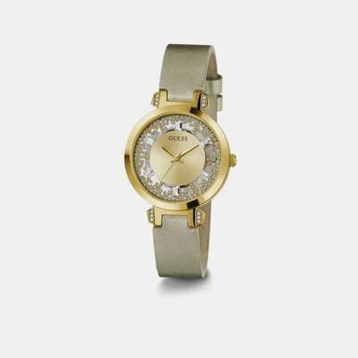 Crystal Clear Women Quartz Champagne Dial Analog Leather Watch GW0535L4