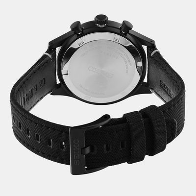 Dress Men Quartz Black Dial Chronograph Leather Watch SSB421P1