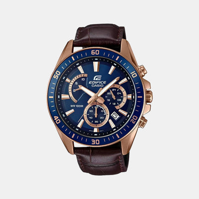 Edifice Men Quartz Blue Dial Chronograph Leather Watch EX358