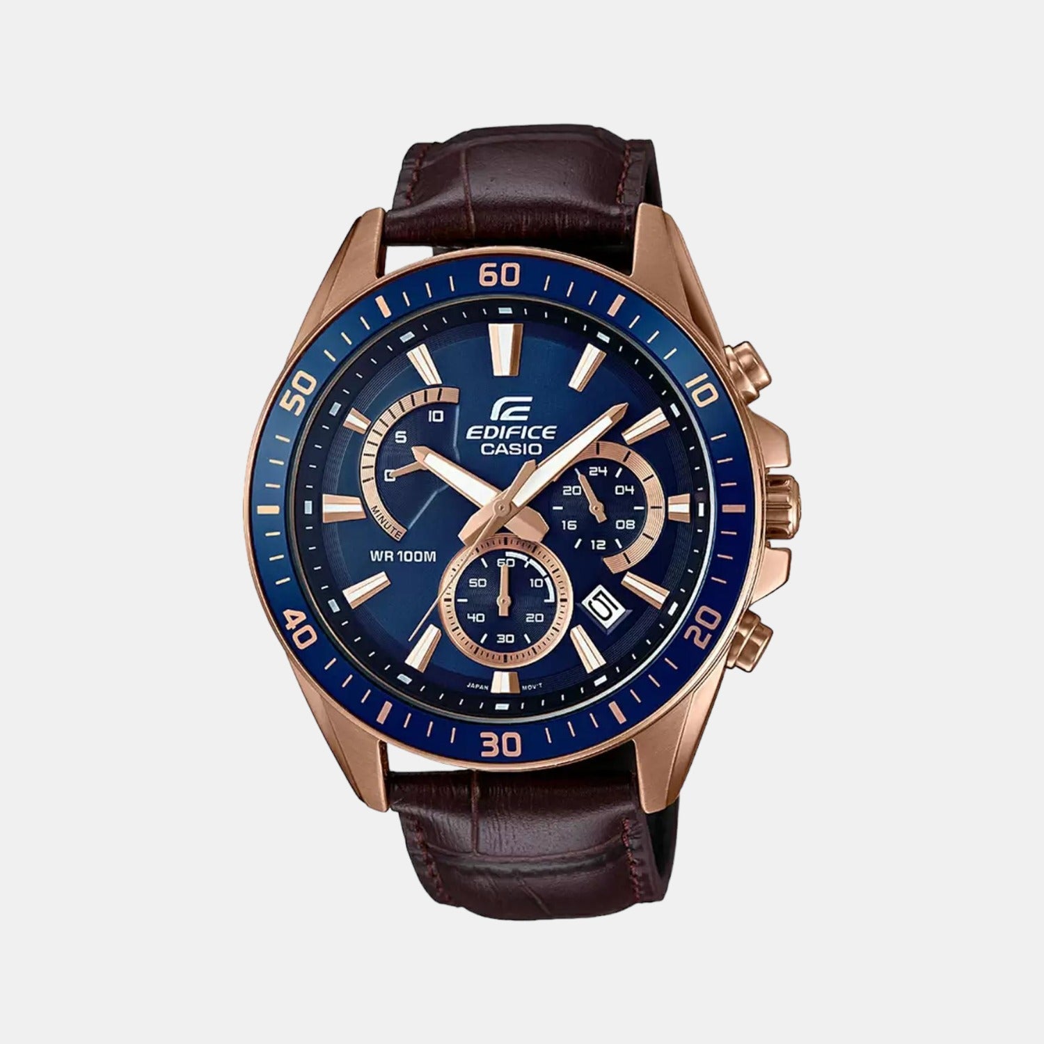 Edifice Men Quartz Blue Dial Chronograph Leather Watch EX358