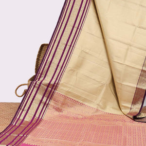 Cream Semi banaras tissue saree with contrast traditional zari border & pallu of intricate design
