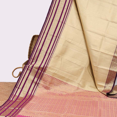 Cream Semi banaras tissue saree with contrast traditional zari border & pallu of intricate design