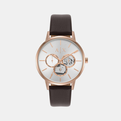 Cayde Men Automatic Silver Dial Chronograph Leather Watch AX2756