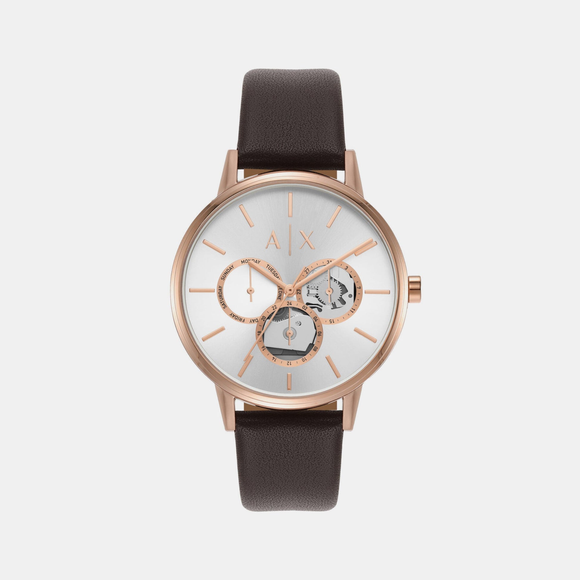 Cayde Men Automatic Silver Dial Chronograph Leather Watch AX2756