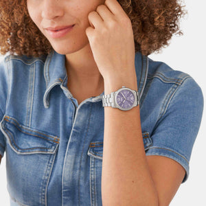Fossil Heritage Women Automatic Purple Dial Analog Stainless Steel Watch ME3246