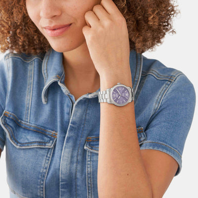 Fossil Heritage Women Automatic Purple Dial Analog Stainless Steel Watch ME3246