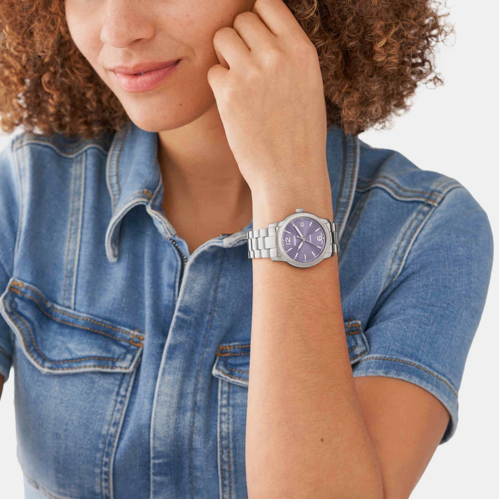 Fossil Heritage Women Automatic Purple Dial Analog Stainless Steel Watch ME3246