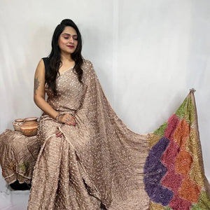 Pure Modal Silk Barik Bandhej Lagdi Pallu Bandhani Saree