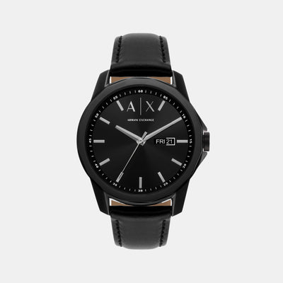 Banks Men Quartz Black Dial Analog Leather Watch AX7147SET
