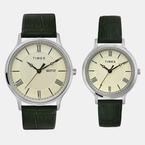 Classics Couple Quartz Beige Dial Analog Leather Watch TW00PR299