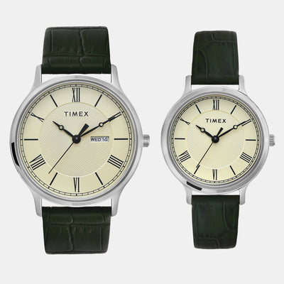Classics Couple Quartz Beige Dial Analog Leather Watch TW00PR299