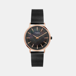 Fashion Women Quartz Black Dial Analog Stainless Steel Watch TWEL15608