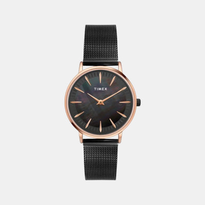 Fashion Women Quartz Black Dial Analog Stainless Steel Watch TWEL15608
