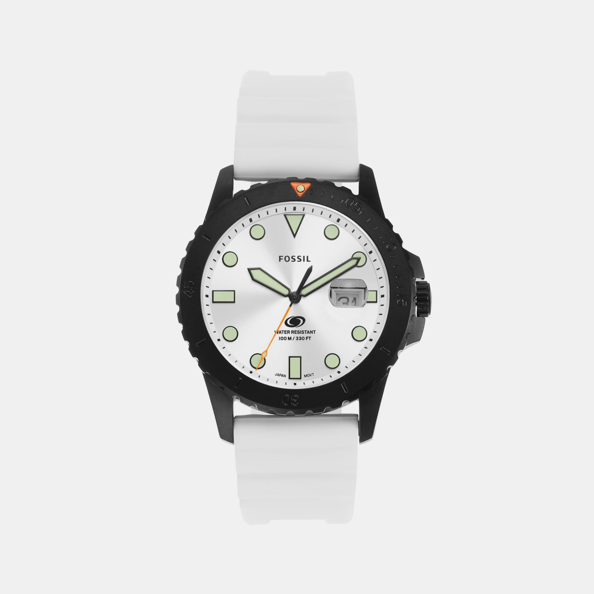 Fossil Blue Dive Men Quartz White Dial Analog Silicone Watch FS5999