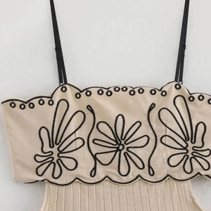 Jamie Embroidered Holiday Midi Dress in Beige - Luxe Collection