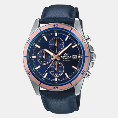 Edifice Men Quartz Blue Dial Chronograph Leather Watch EX302