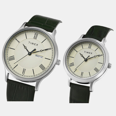 Classics Couple Quartz Beige Dial Analog Leather Watch TW00PR299