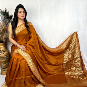 Dola Silk Golden Zari Border Saree