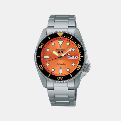 5 Sports Men Automatic Orange Dial Analog Stainless Steel Watch SRPK35K1