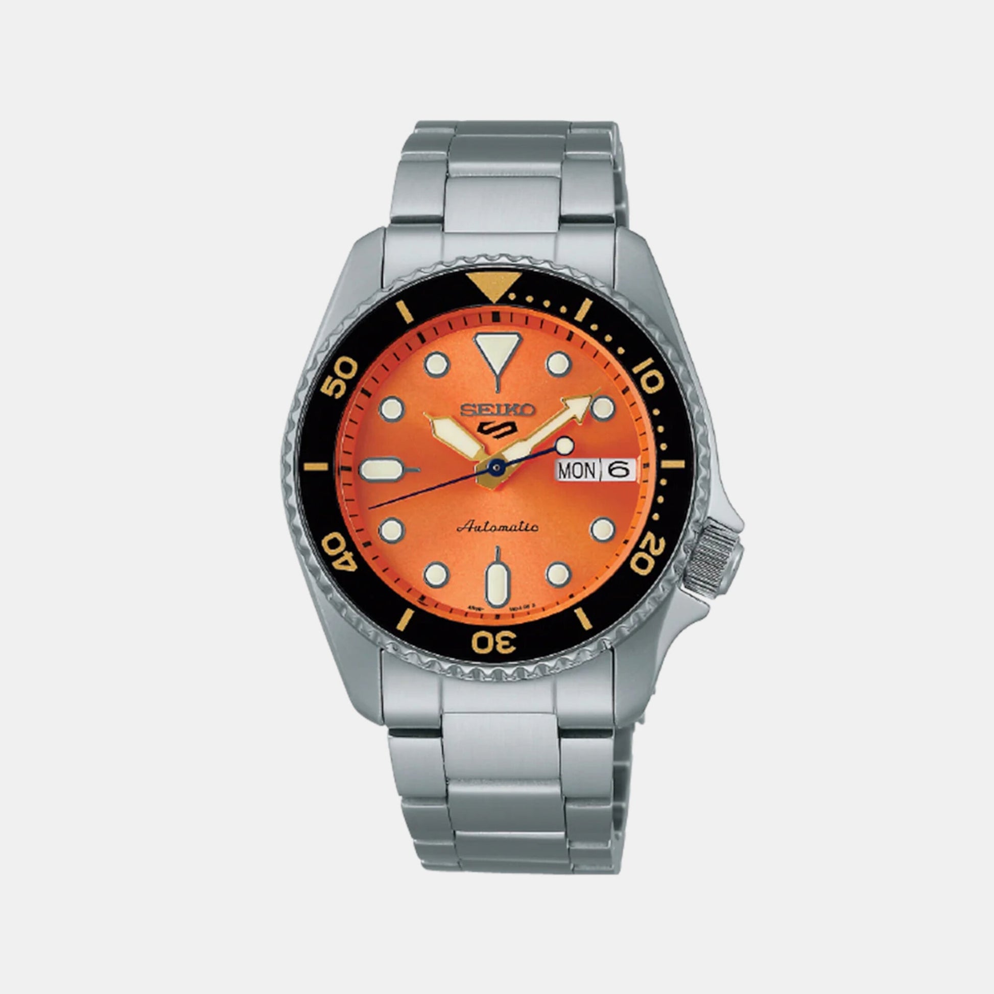 5 Sports Men Automatic Orange Dial Analog Stainless Steel Watch SRPK35K1