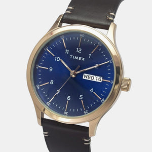 Fashion Men Quartz Blue Dial Analog Leather Watch TWEG19701