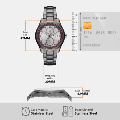 Dante Men Quartz Grey Dial Chronograph Stainless Steel Watch AX1877