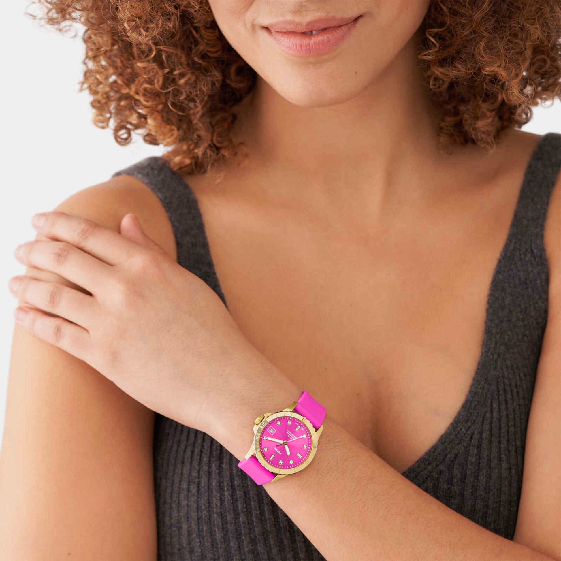Fb-01 Women Quartz Pink Dial Analog Silicone Watch ES5290