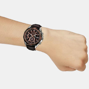 Edifice Men Quartz Black Dial Chronograph Leather Watch EX194