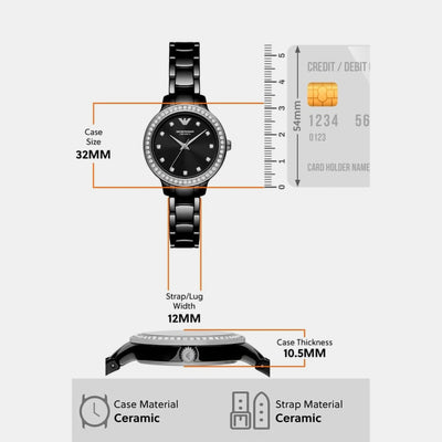 Cleo Women Quartz Black Dial Analog Ceramic Watch AR70008