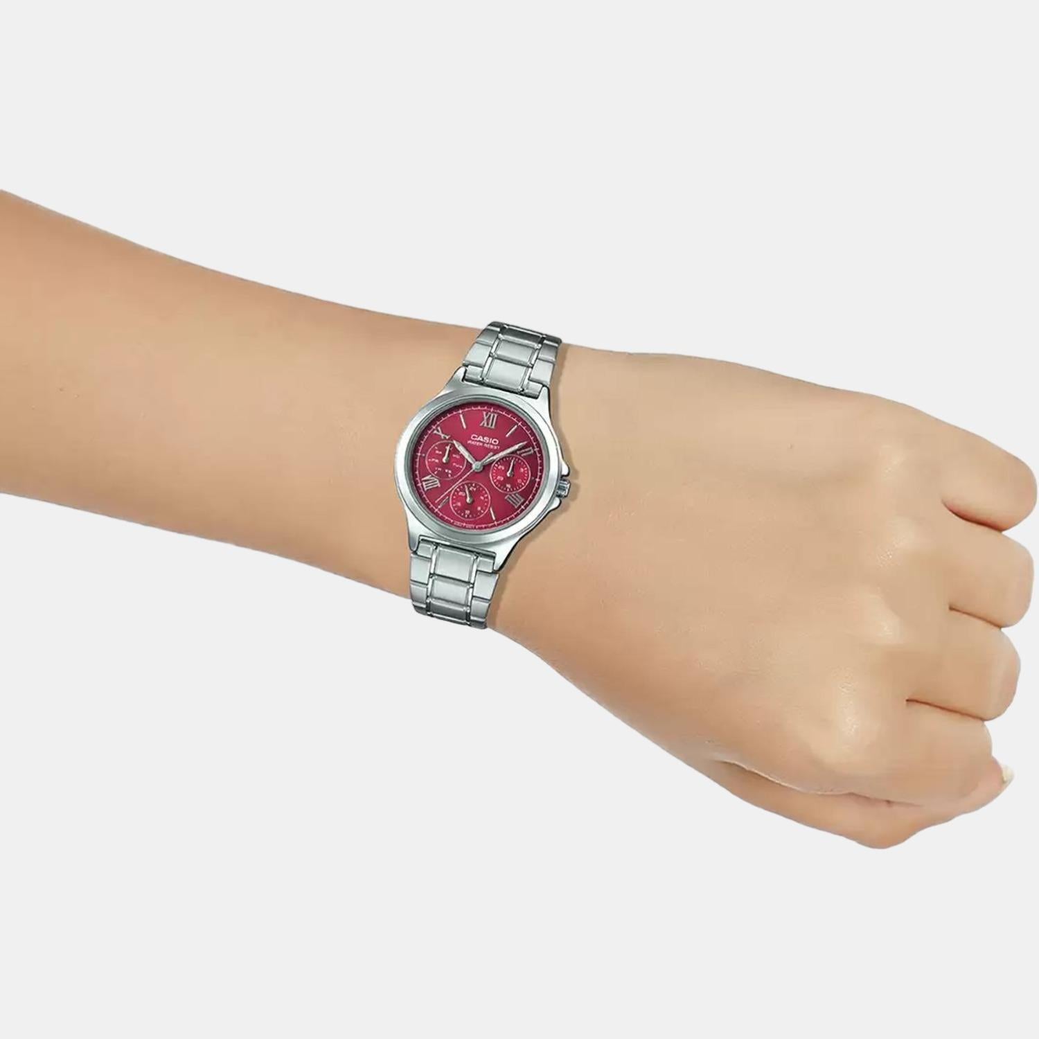 Enticer Women Quartz Red Dial Chronograph Stainless Steel Watch A1696