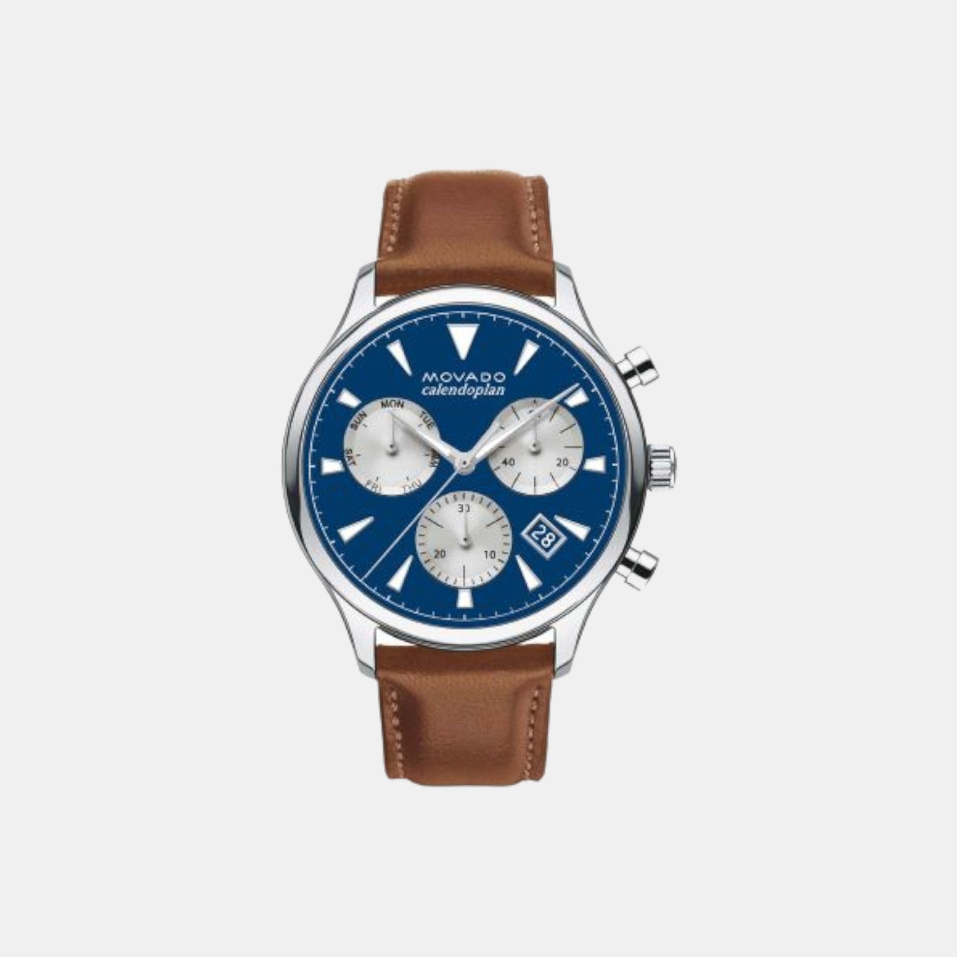 Calendoplan S Heritage Men Quartz Blue Dial Chronograph Leather Watch 3650113