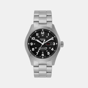 Defender Men Solar Black Dial Analog Stainless Steel Watch FS5976