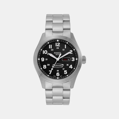 Defender Men Solar Black Dial Analog Stainless Steel Watch FS5976