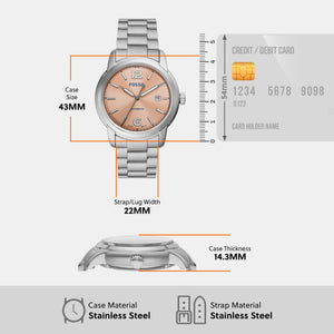 Heritage Men Automatic Rose Gold Dial Analog Stainless Steel Watch ME3243